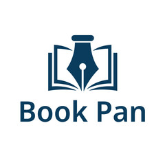 Open Book with Quill Pen Logo Education Writing and Literary Symbol