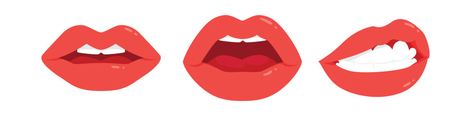 Sexy lips of women or girls flat vector illustrations set