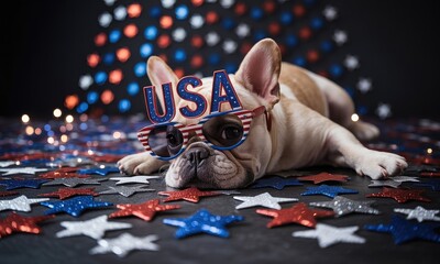 Obraz premium Adorable puppy with patriotic decor for independence day