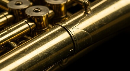 Naklejka premium Close-up of a Gold-Plated Trumpet's Valve Section, Rich Texture and Detail