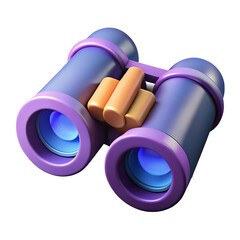 3D Cartoon Binoculars with Purple and Orange Design, Representing Observation and Exploration