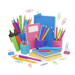 Fototapeta premium Vibrant stationery arrangement offering visual appeal and artistic composition