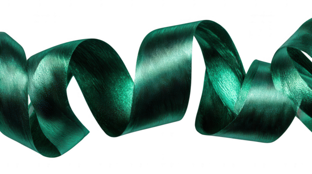 Green satin ribbon isolated on transparent background