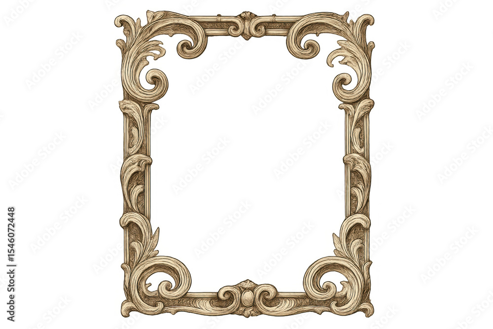Poster classic carved wooden picture frame with transparent background, ideal for adding a touch of eleganc