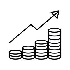 Coins stacked with rising business bar chart icon Vector illustration
