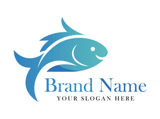 Stylized Blue Fish Logo Seafood Aquaculture Fishery Branding