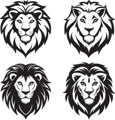 A collection of majestic stylized lion illustrations, depicting the regal animal in poses, showcasing its powerful and iconic features