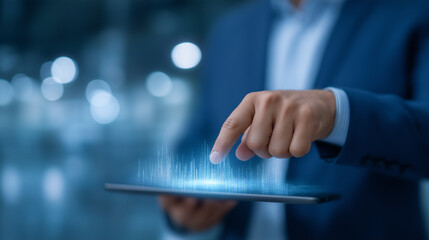 Engineer controlling a smart factory interface with vibrant automation visuals