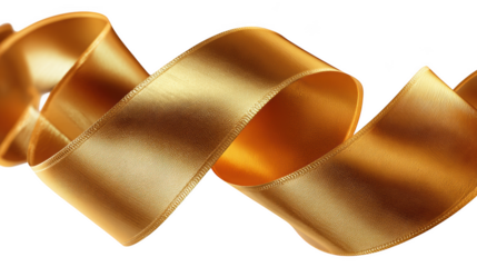 Golden ribbon elegantly swirls isolated on transparent background
