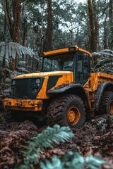 Muddy Off-Road Truck in Lush Forest Terrain