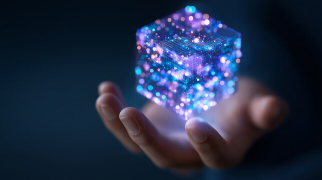 AI Cube and Hand Transforming Customer Data for Business Growth
