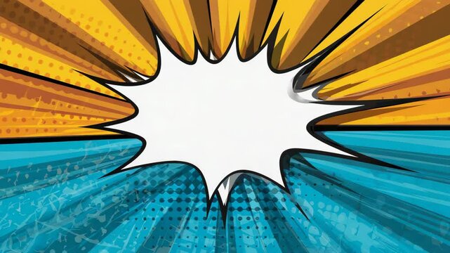 Blank Comic Speech Bubble on Blue and Yellow Radial Bursting Backdrop