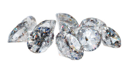 Pile of sparkling diamonds isolated on transparent background