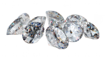 Pile of sparkling diamonds isolated on transparent background