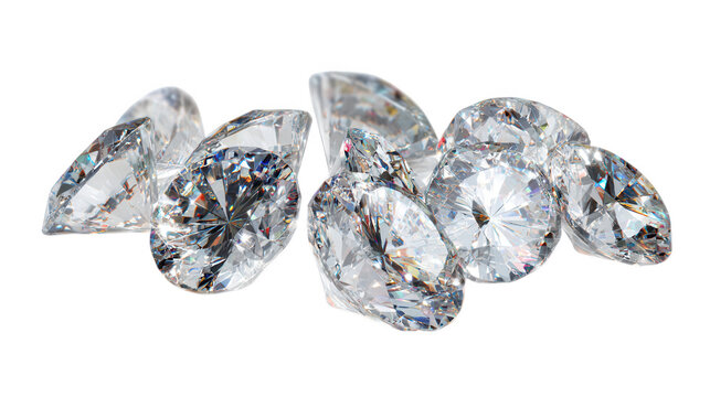 Pile of sparkling diamonds isolated on transparent background