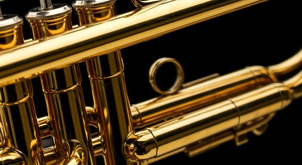 Naklejka premium Golden Trumpet Close-Up: Musical Instrument Detail
