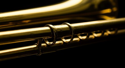 Naklejka premium Golden Trumpet Close-Up: A Musical Instrument's Intricate Detail