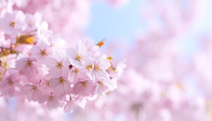 Delicate pink blossoms embracing gentle sky