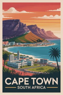 Vintage Travel Poster of Cape Town, South Africa