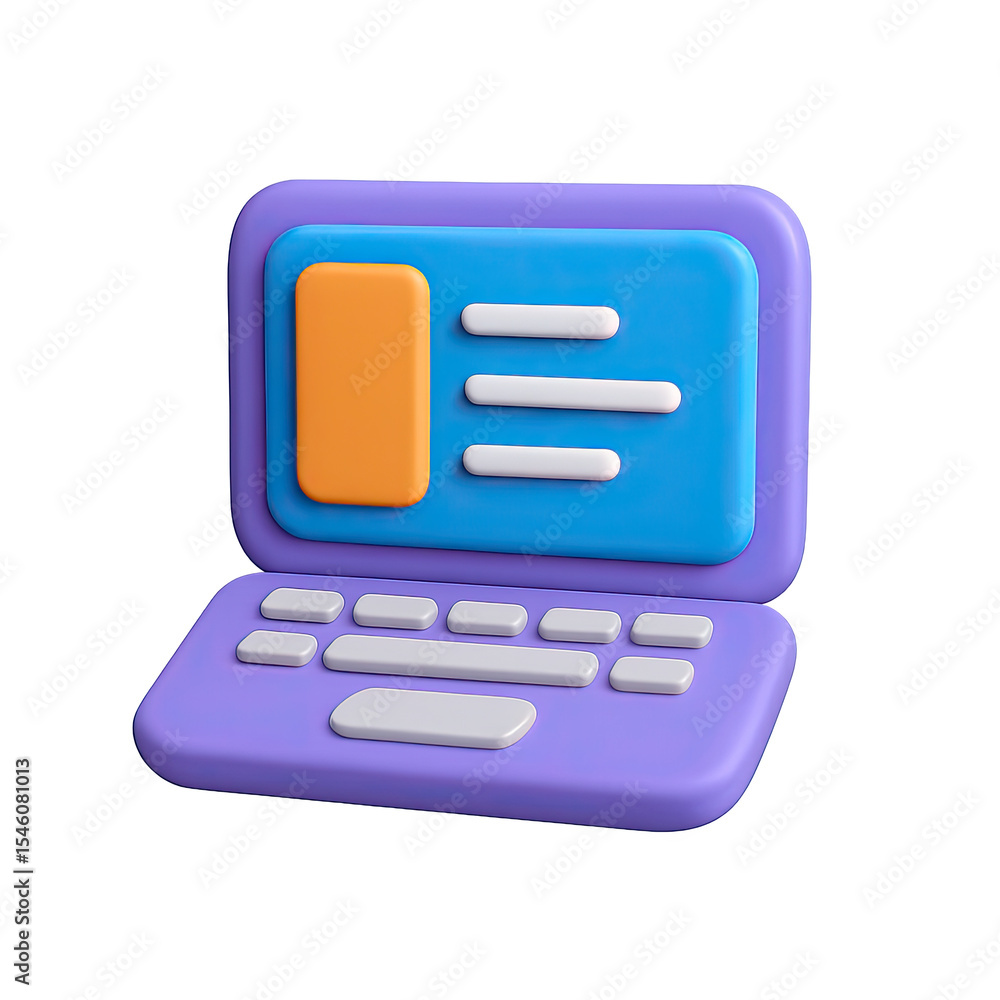 Aufkleber purple 3d render of a laptop with a colorful interface on dark background