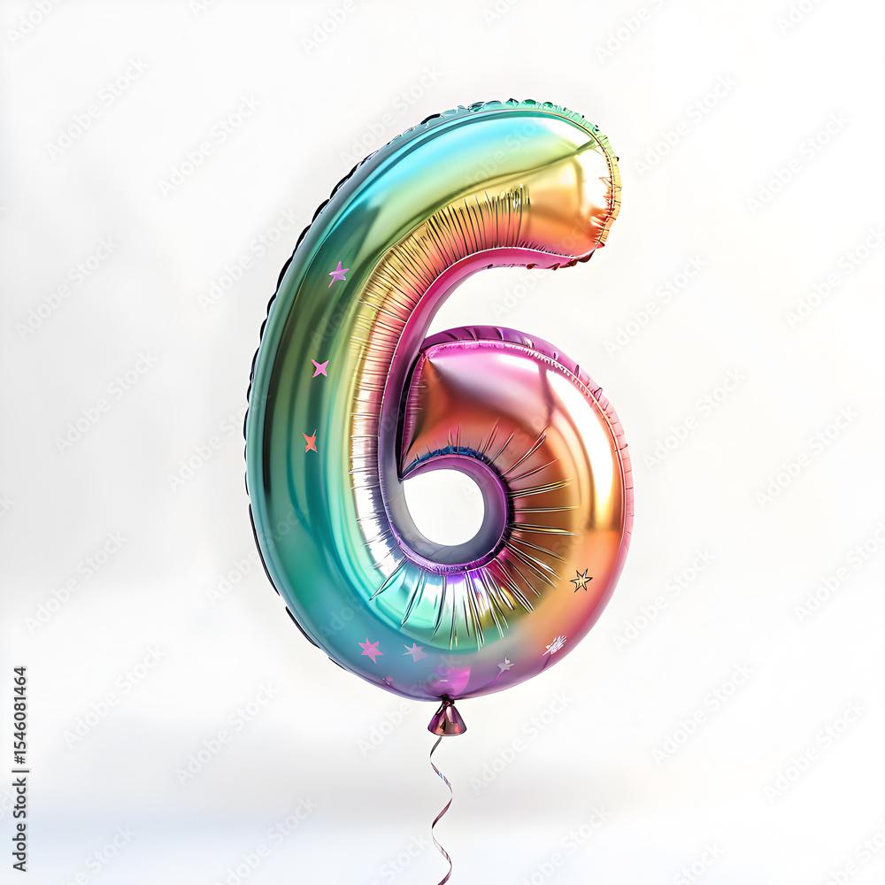 Fototapete a balloon shaped like the number 6,holographic metallic finish with realistic reflections and smooth