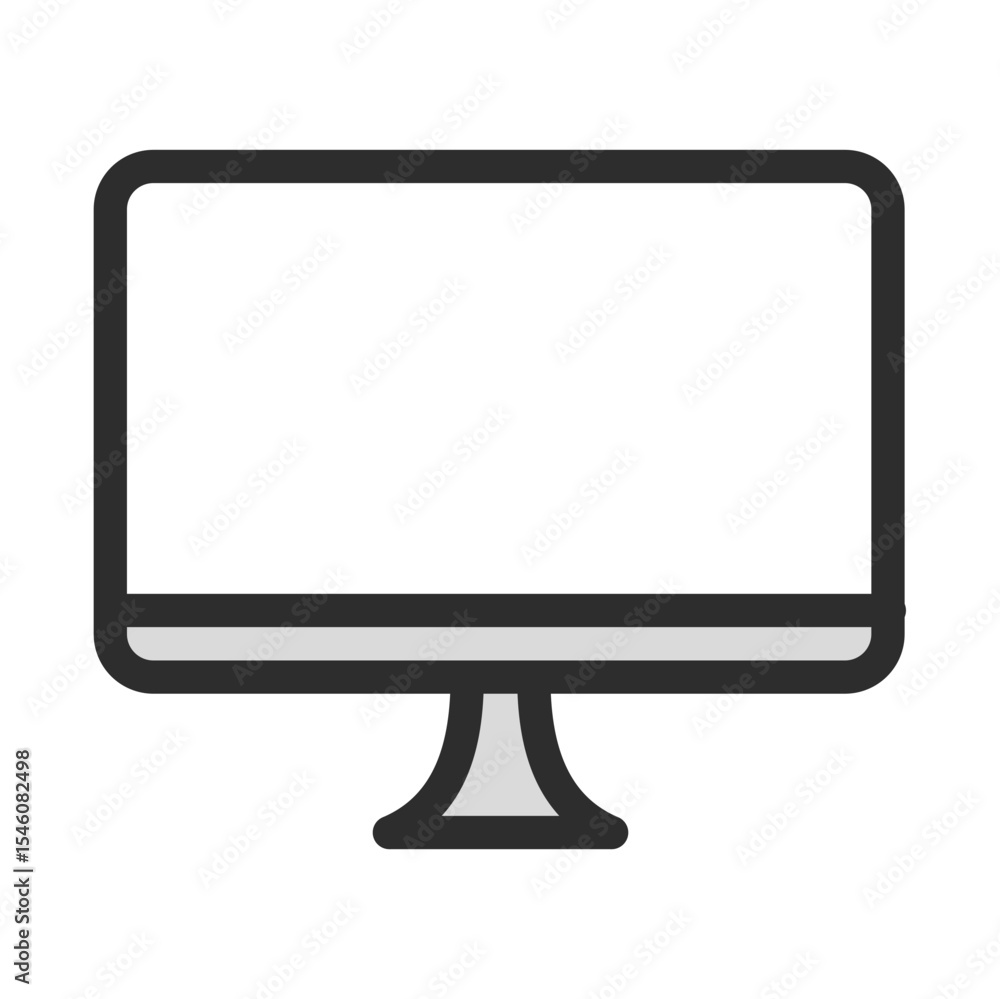 Poster computer monitor line icon: desktop display, pc screen, visual output, electronic device. editable v