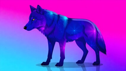 A mesmerizing digital artwork showcasing a vibrant wolf with a galaxy-like design against a dynamic gradient backdrop.