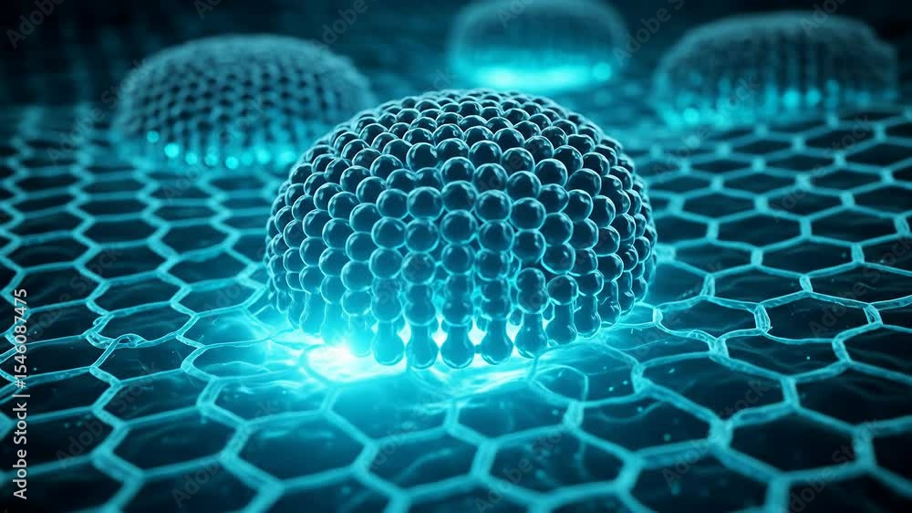 Poster detailed graphic representation of complex cellular structures on hexagonal network