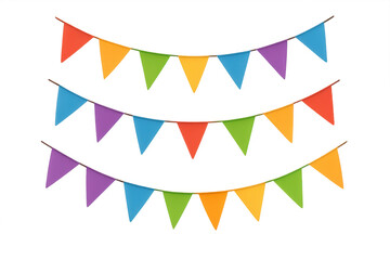 Obraz premium Brightly colored triangular party flags hanging on a string, creating a festive atmosphere on a transparent background
