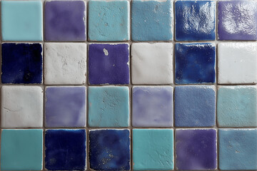 Retro old tiles or mosaic wall background,old colorful tile house facade