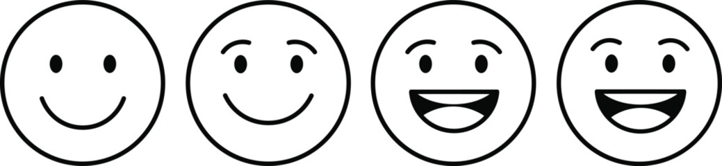 Happy face evolution icons, smiley face expressions, emoji progression illustration, cheerful emotions vector, emotional stages, joyful mood symbols, minimal design