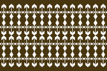 Seamless geometric pixel pattern inspired by traditional Thai textile  Features white motifs on dark green background, suitable for fabric, wrapping paper, wallpaper, digital