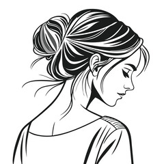 Beautiful sketch of a woman with braided hairstyle in monochrome line art, ideal for fashion and beauty themes.