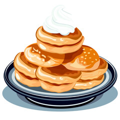pancakes on a plate with cream without background