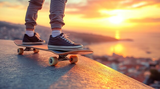 Skateboarder's Perspective at Sunset