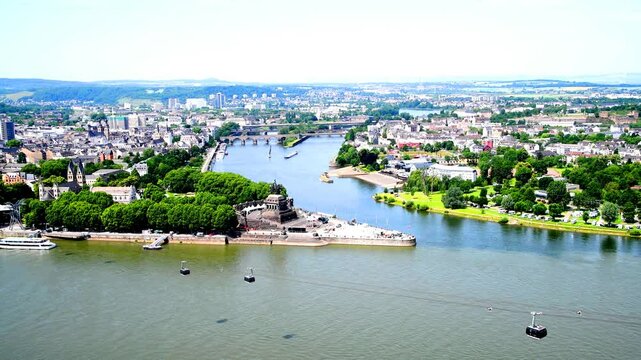 Koblenz is a historic city located at the confluence of the Rhine and Moselle rivers in western Germany. The city is known for the Deutsches Eck, a famous landmark where the two rivers meet.