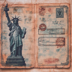 Antique Travel Ticket Design, Faded Ink with Postmark, Weathered Edges, Soft Parchment Texture,...