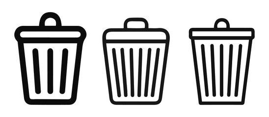 Set of Trash Can and Delete Line Icons illustration.