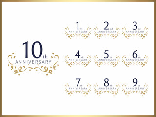 周年数字と記念日お祝い用のロゴデザインのバナーセット