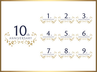 周年数字と記念日お祝い用のロゴデザインのバナーセット