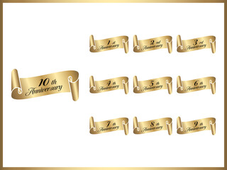 周年数字と記念日お祝い用のロゴデザインのリボンバナーセット