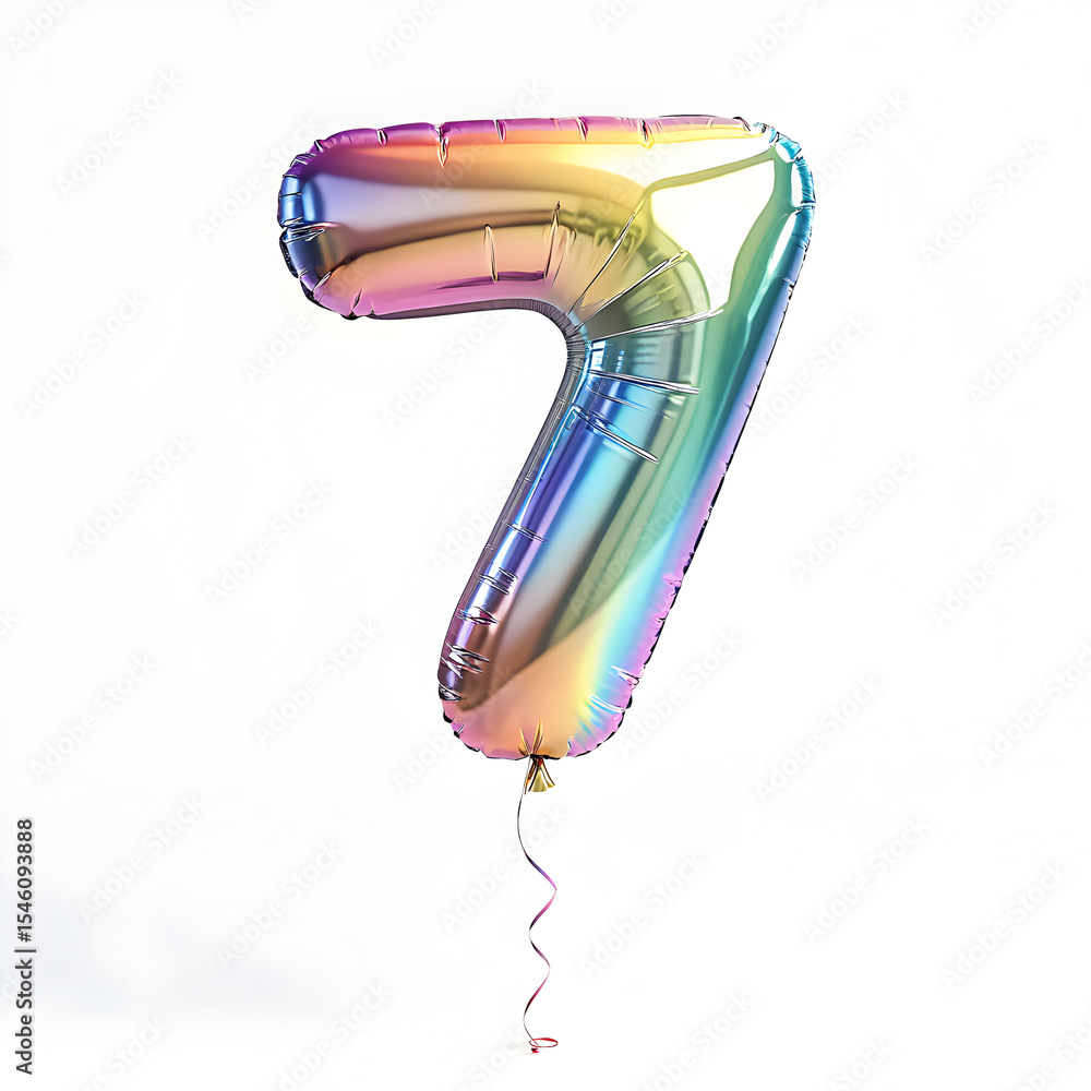Fototapete a balloon shaped like the number 7,holographic metallic finish with realistic reflections and smooth