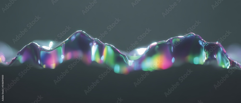Poster iridescent soap bubbles forming mountain-like structures indoor setting abstract art close-up view v