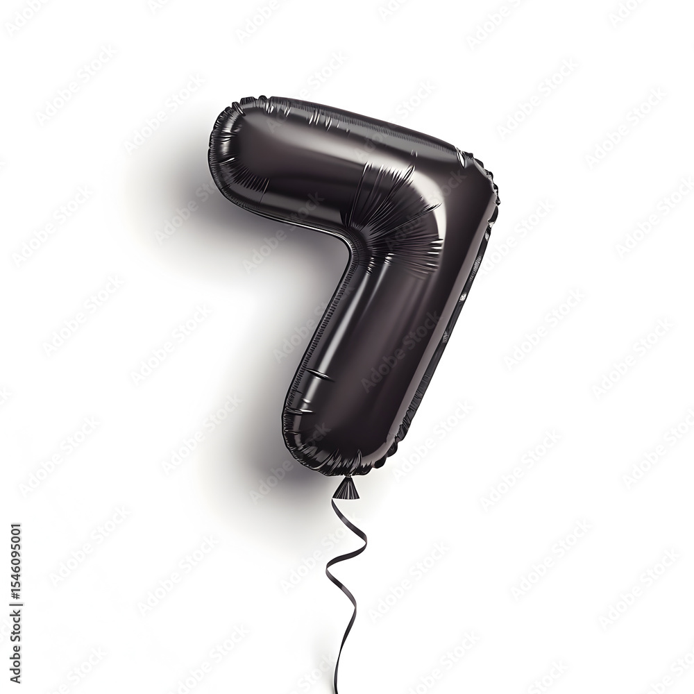 Fototapete a balloon shaped like the number 7,matte black metallic finish with realistic reflections and smooth