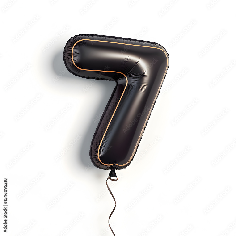 Fototapete a balloon shaped like the number 7,matte black metallic finish with realistic reflections and smooth