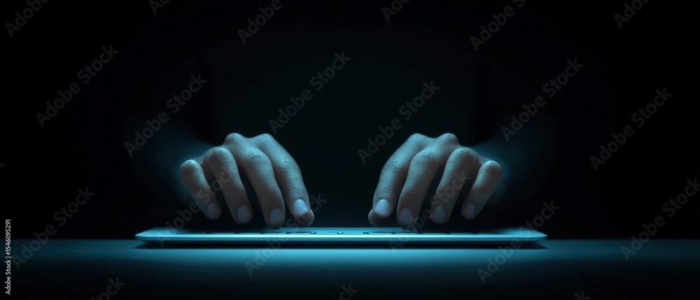 Aufkleber action of typing on a keyboard dark room digital content tech environment close-up view creativity u
