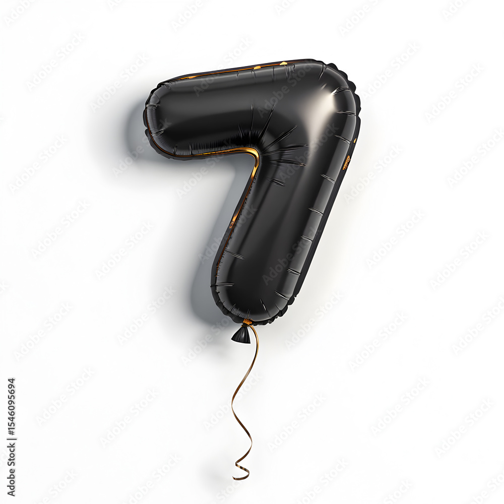 Fototapete a balloon shaped like the number 7,matte black metallic finish with realistic reflections and smooth