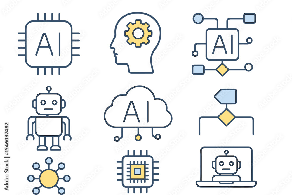 Poster a collection of web icons in line style featuring ai technology for web and mobile applications, inc