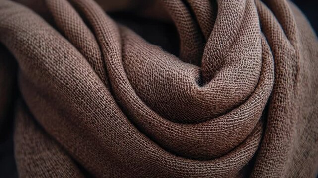 A close-up shot of a brown scarf against a black background