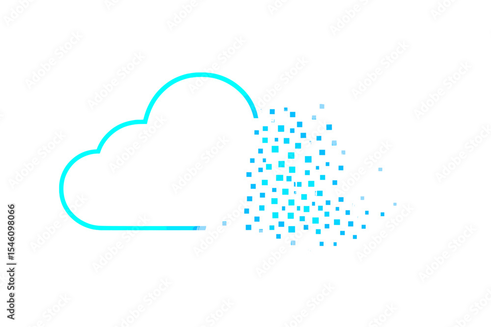 Poster a futuristic blue cloud representing digital transformation with a pixelated abstract background sym